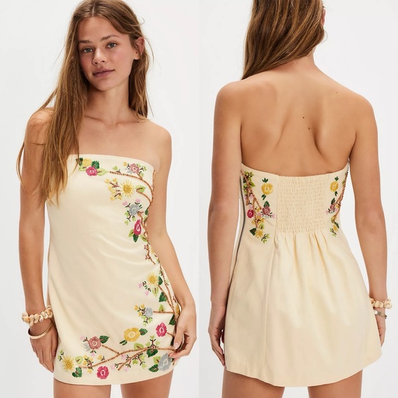 Free People Dresses & Skirts - NWT Free People Havana Nights Beaded Floral Linen Mini Dress